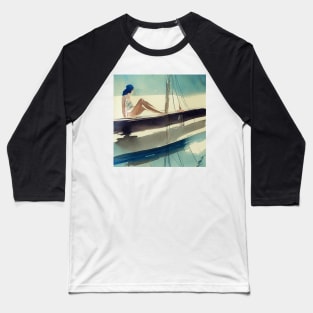 Woman Sunbathing on a Sailboat Baseball T-Shirt